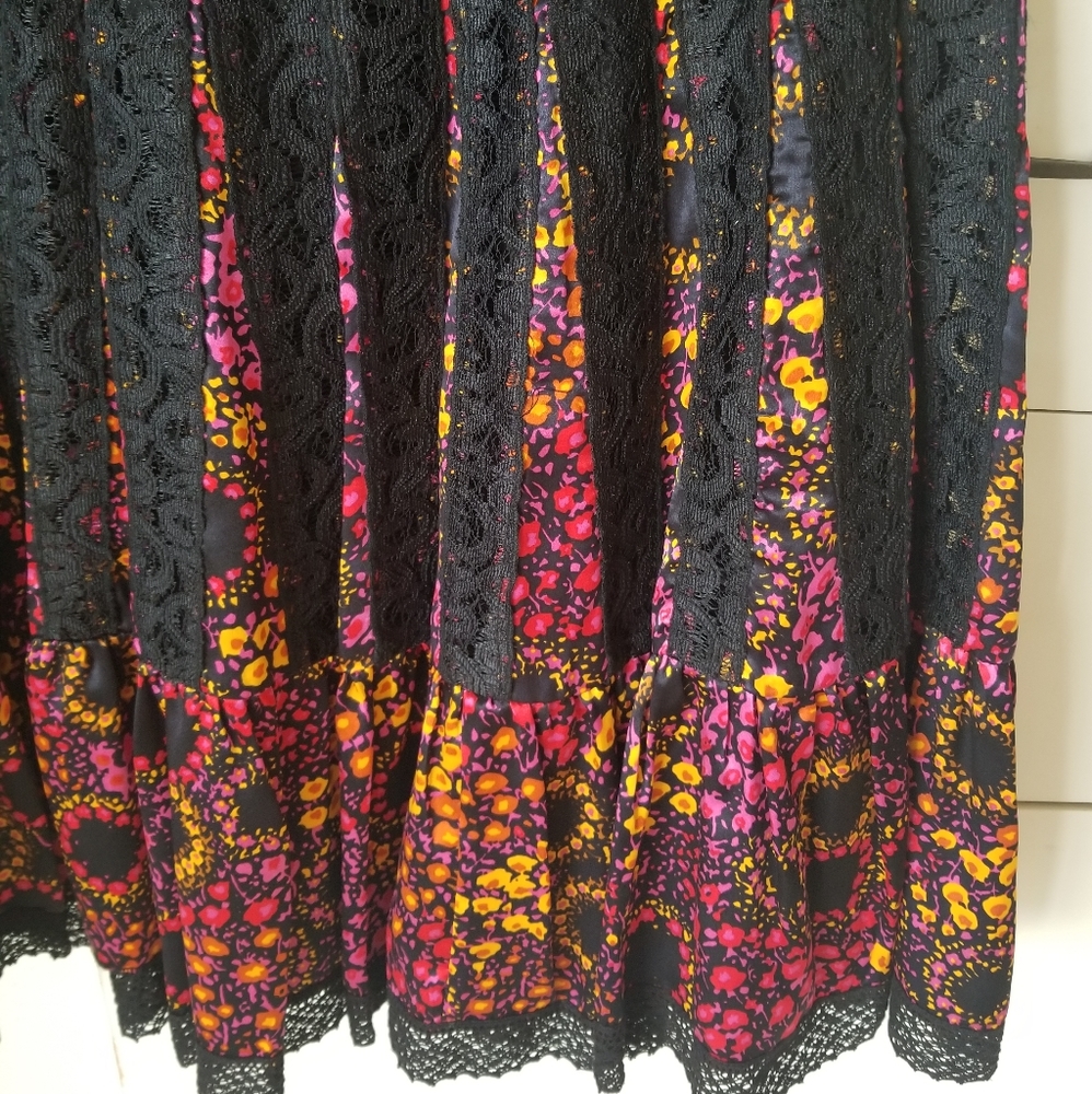 Free People silk lace black floral skirt 2